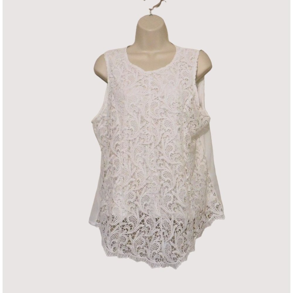 Oioninos White Lace Tank Top Womens Size M L Sleeveless Blouse Zipper